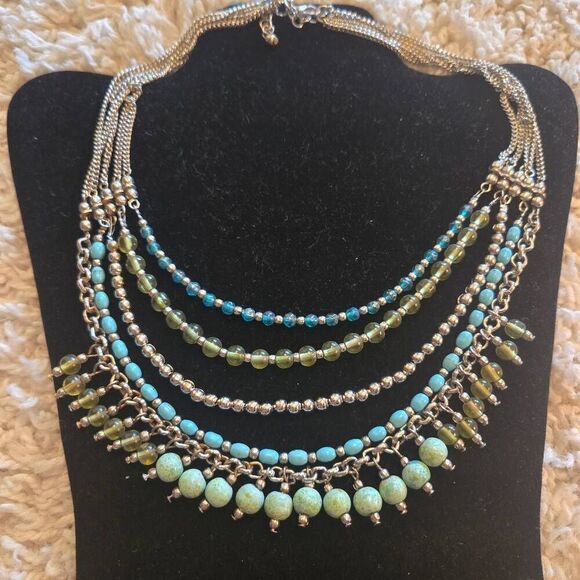 NWOT 5 strand Mixed Bead Necklace Turquoise - Picture 1 of 7